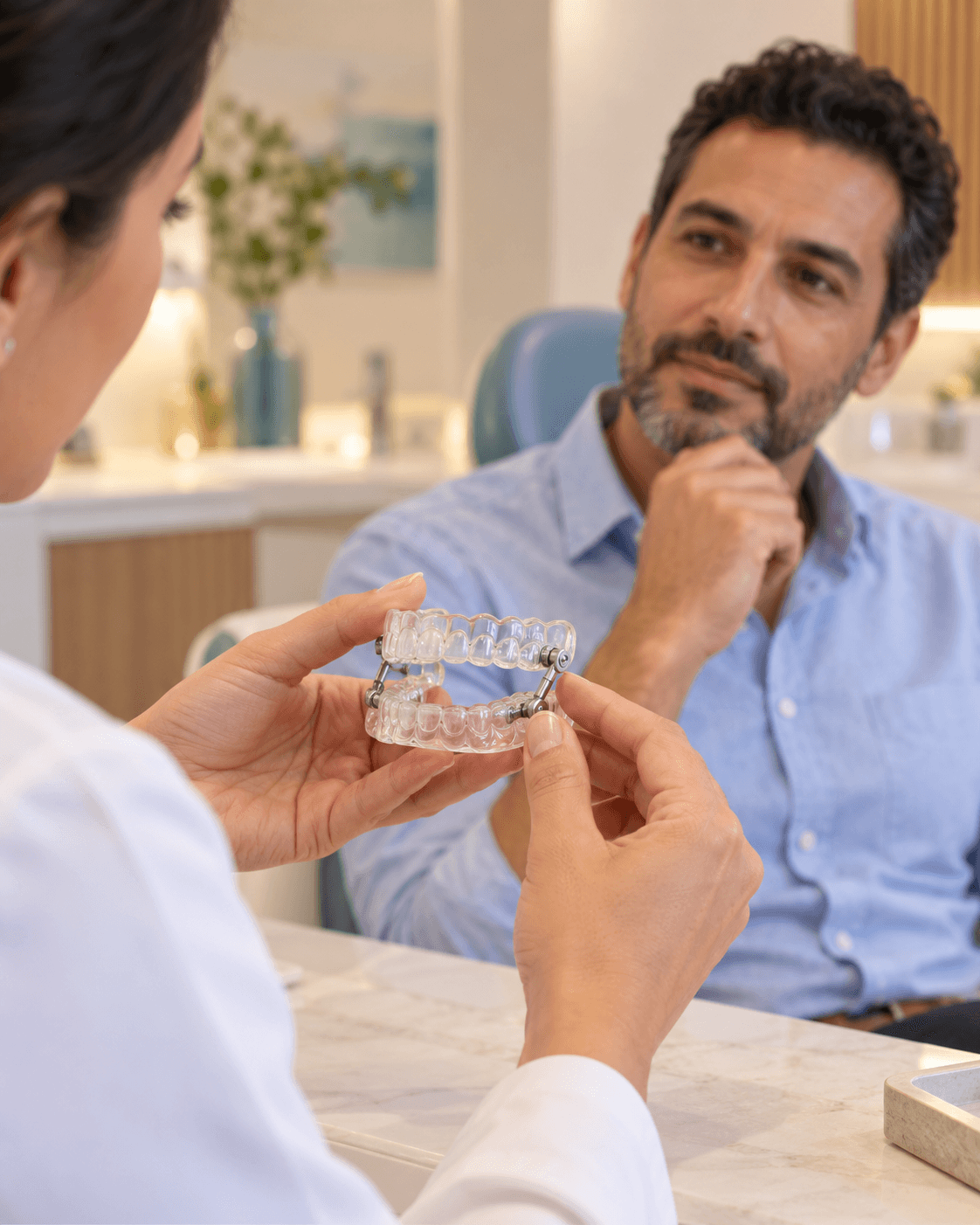 Dispositif oral présenté lors d'une consultation sur le ronflement